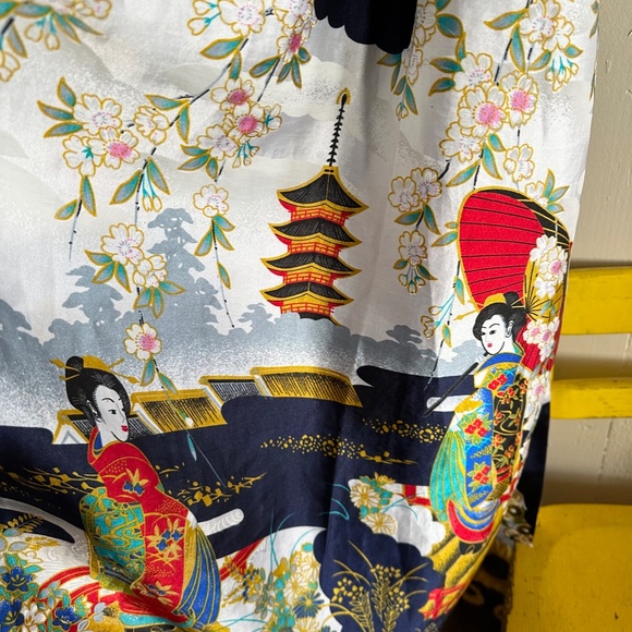 Vintage Robe Long Geisha Kimono Silver Dragon Blue De Oriental Small Medium - Picture 15 of 16